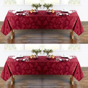 2 new Autumn Medley WINE 60x144 inch Damask Tablecloths (each seats 12 to 14)